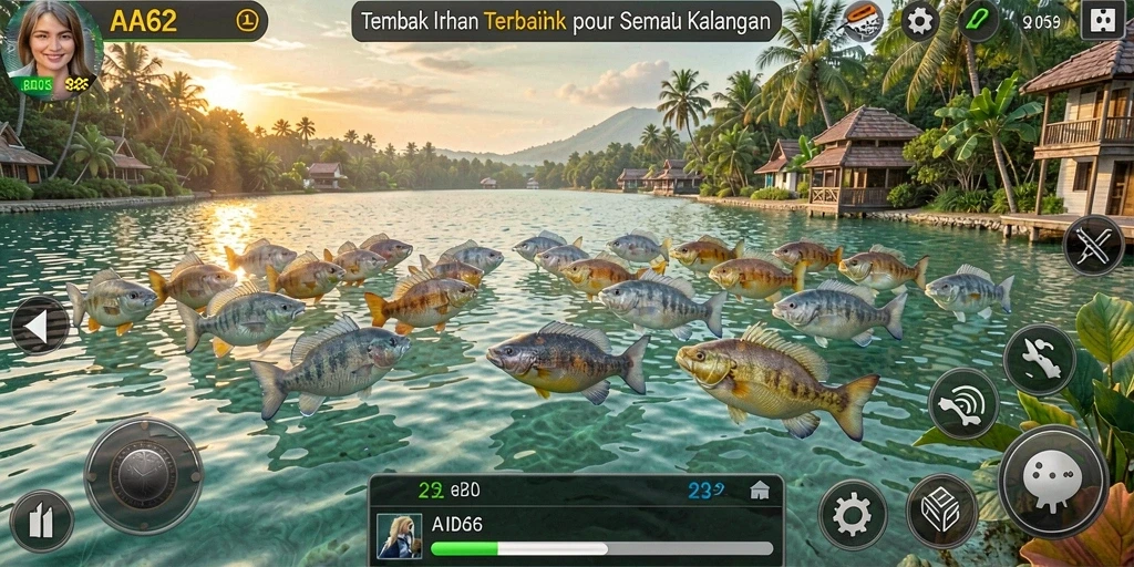 Tangkapan layar AA62 menampilkan aksi seru dalam permainan Tembak Ikan.