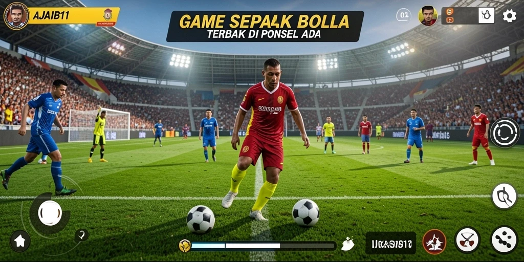 Screenshot AJAIB11 menampilkan aksi seru di lapangan sepak bola.
