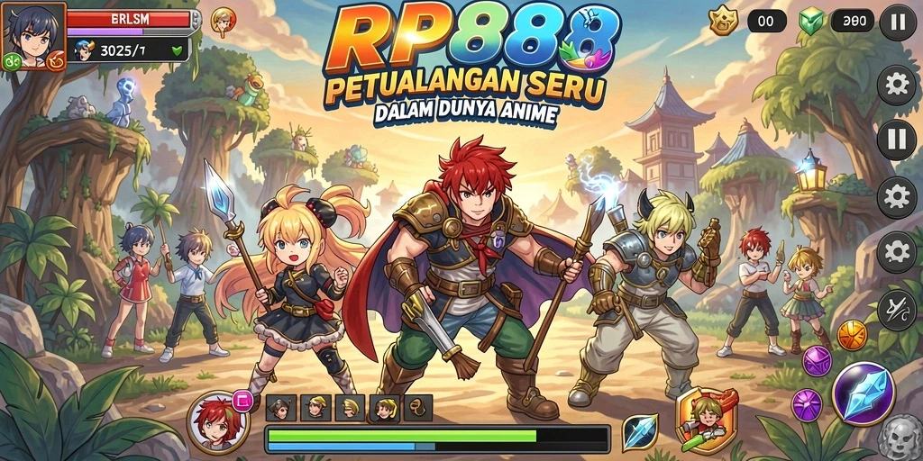 Screenshot gameplay RP888 menampilkan pertarungan karakter anime yang mendebarkan.